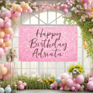Lona Purpurina Rosa Feliz cumpleaños Personalizado pers