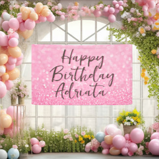 Lona Purpurina Rosa Feliz cumpleaños Personalizado pers