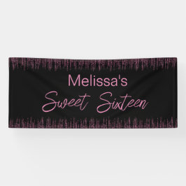 Lona Purpurina rosa y dulce negro 16 cumpleaños