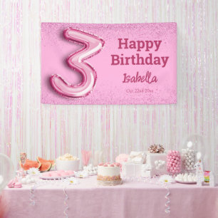 Lona Purpurina rosado lindo globo no.3 muchacha 3 cumpl
