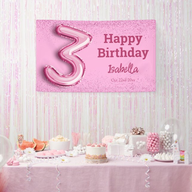 Lona Purpurina rosado lindo globo no.3 muchacha 3 cumpl (Fiesta)