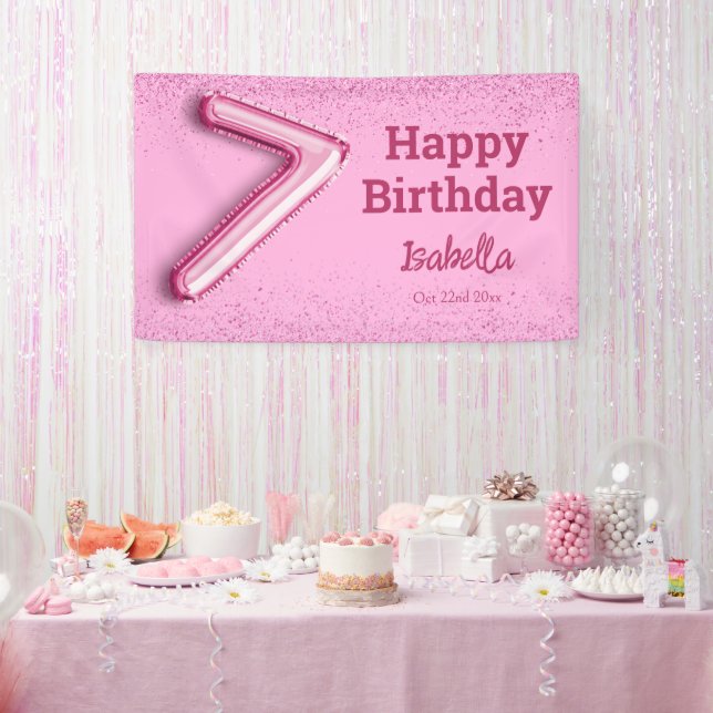 Lona Purpurina rosado lindo globo no.7 niñita 7 cumplea (Fiesta)