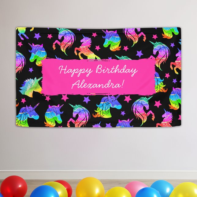Lona Purpurina Unicorn Rainbow First Name Happy Birday (Subido por el creador)