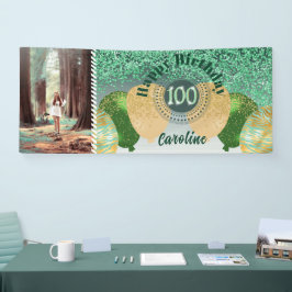 Lona Purpurina Verde 100 cumpleaños y globos