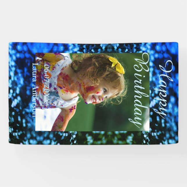 Lona Purpurina verde azul foto niños cumpleaños óxido m (Horizontal)