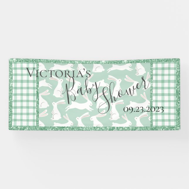 Lona Purpurina Verde Gingham Plaid Rabbits (Horizontal)