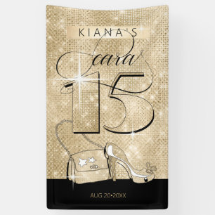 Lona Purpurina y brillantes Quinceanera Black/Gold Vrt