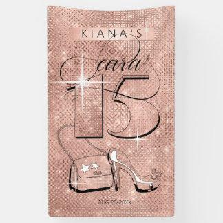 Lona Purpurina y Shine Quinceanera Rosa Gold Vert ID701