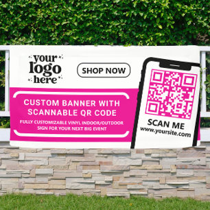 Lona QR Code Company Logotipo Hot Pink Indoor Vinyl