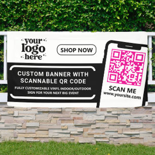 Lona QR Code Company Logotipo Hot Pink Indoor Vinyl