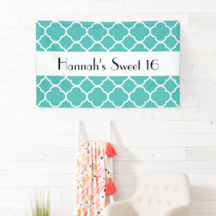 Lona Quatrefoil azul, barril marroquí, dulce 16