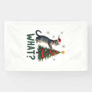 Lona Qué Gato Divertido Empujando Árbol De Navidad Sobr