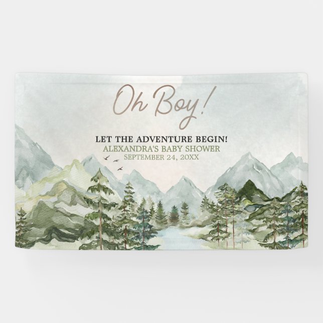 Lona Que la aventura empiece Woodland Baby Shower (Horizontal)