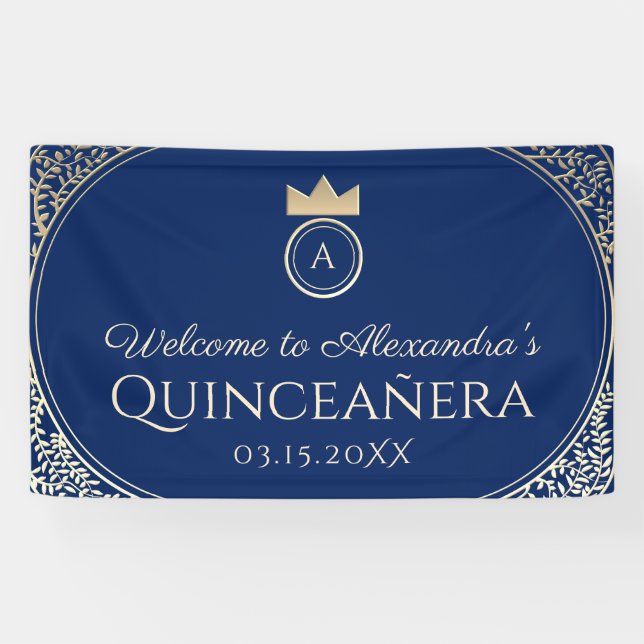 Lona Quinceañera Azul Marino (Horizontal)