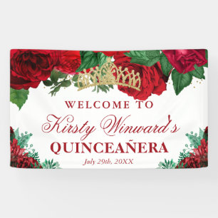 Lona Quinceañera Bienvenida Rosas Rojas Acuarela