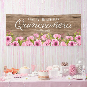 Lona Quinceañera de Amapolas Rosadas Rústicas
