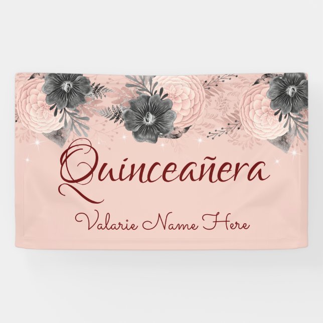 Lona Quinceanera de floral rosa de bonito Rubor (Horizontal)