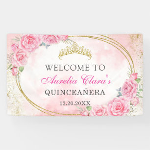 Lona Quinceanera de oro Rosa Quince cumpleaños 15 Anos