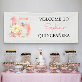 Lona Quinceanera Floral Número 15 Cumpleaños Personaliz