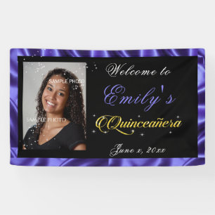 Lona Quinceanera Gold Sparkle Txt, Purple Satin Photo,