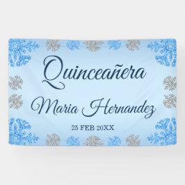 Lona Quinceañera Ice Blue Silver Snowflake