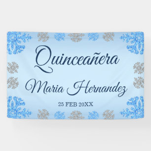 Lona Quinceañera Ice Blue Silver Snowflake
