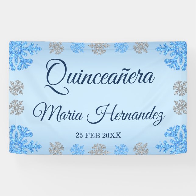 Lona Quinceañera Ice Blue Silver Snowflake (Horizontal)