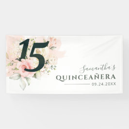 Lona Quinceanera Pink Floral 15 cumpleaños botánico