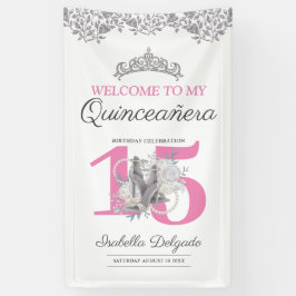 Lona Quinceanera Princesa Plata Rosa 15º cumpleaños