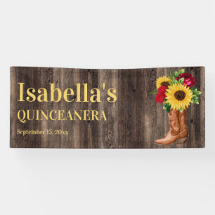 Lona Quinceañera Rosas Rojas Girasoles Botas de Vaquero