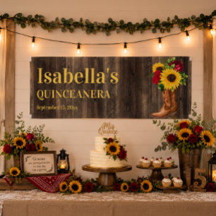 Lona Quinceañera Rosas Rojas Girasoles Botas de Vaquero