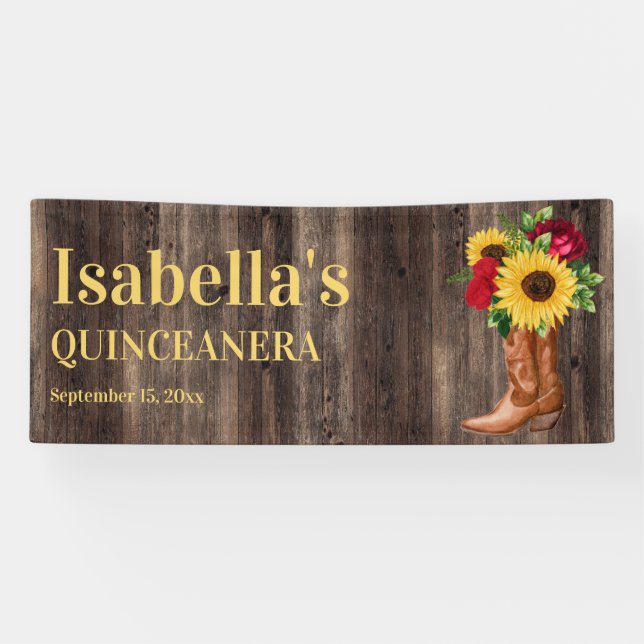 Lona Quinceañera Roses Roses Roses Cowboy Cowboy Bots (Horizontal)