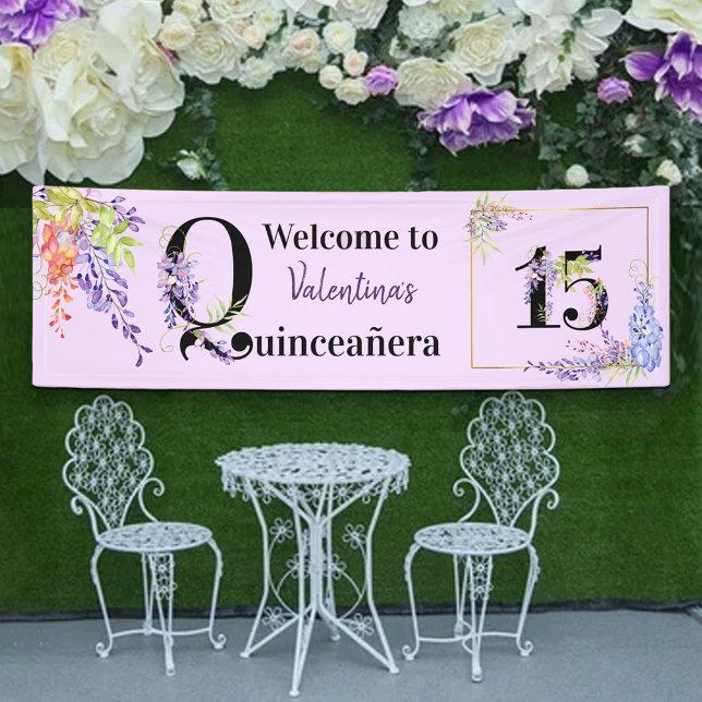 Lona Quinceanera Wisteria Púrpura Floral Número 15 (Quinceanera Banner from my Purple Wisteria Quinceanera Collection
)