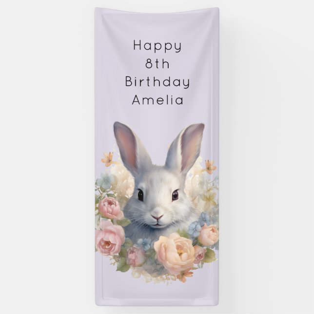 Lona Rabbit Surrounded by Pastel Flowers Cute Birthday (Vertical)