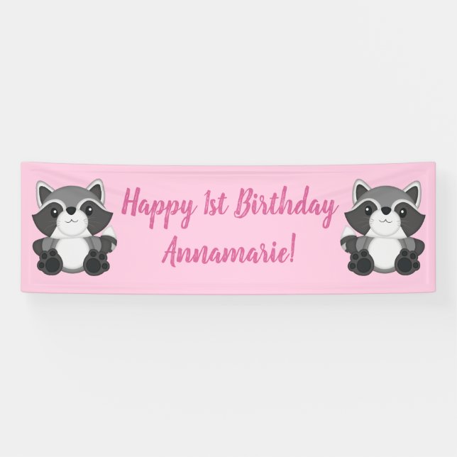 Lona Raccoon Birday Party Pink (Horizontal)