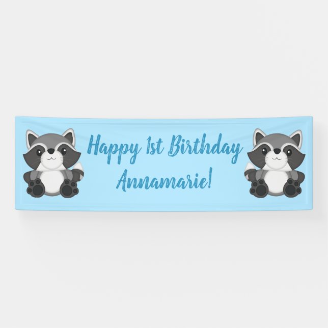 Lona Raccoon Birthday Party Blue (Horizontal)