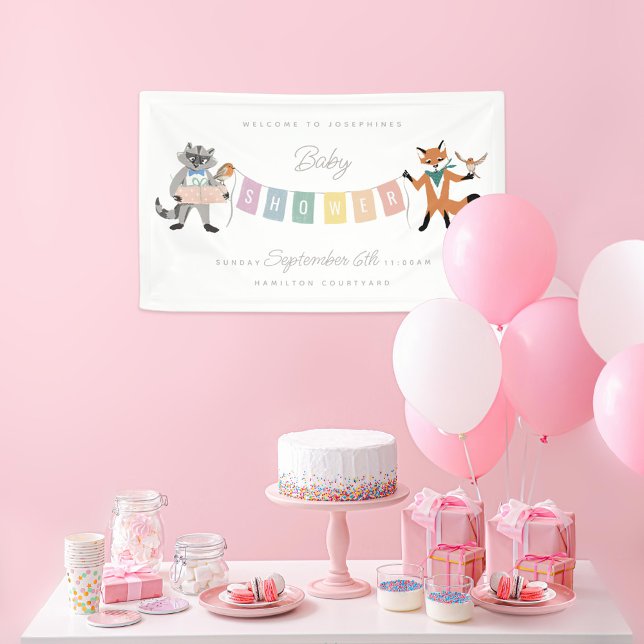 Lona Raccoon Fox Forest Friends Neutral Baby Shower (Subido por el creador)