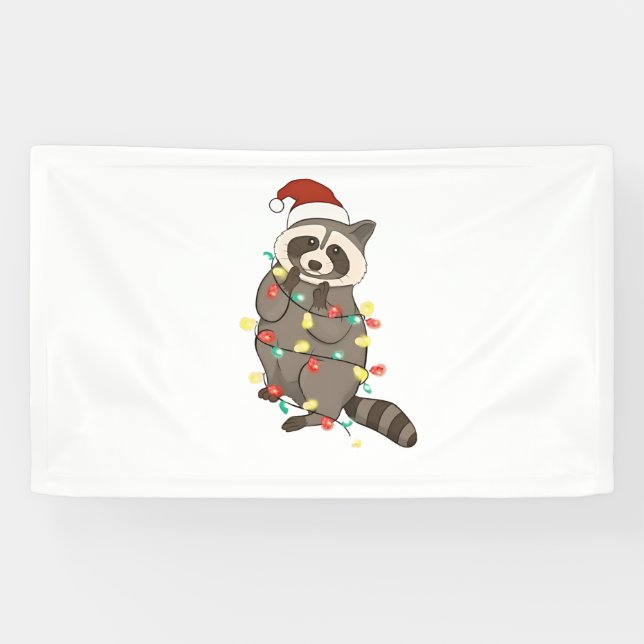 Lona Raccoon Merry Christmas Light Santa Hat Xmas Nieve (Horizontal)
