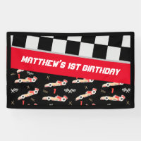 Race Car Black and Red First Birday Personalizado