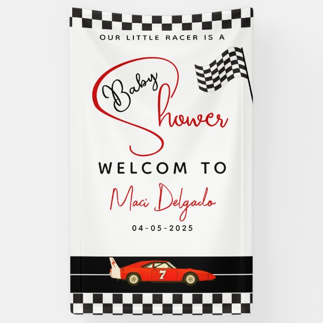 Lona Race Car Boy Baby Shower Banner | Little Racer (Vertical)