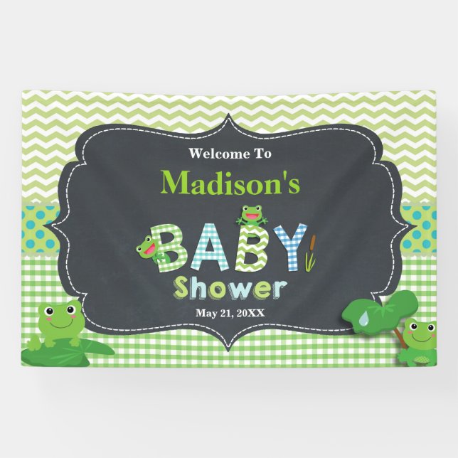 Lona Ranas ricas raras Green Boy Bienvenida Baby Shower (Horizontal)
