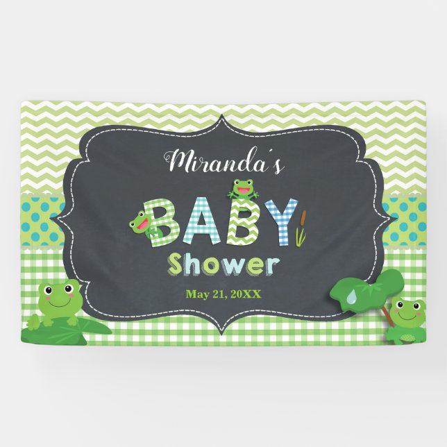 Lona Ranas ricas raras Green Boy Bienvenida Baby Shower (Horizontal)
