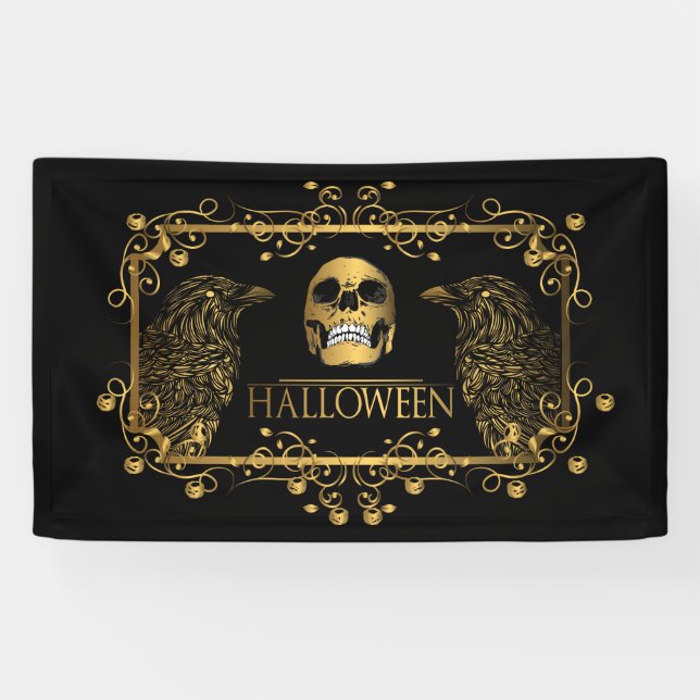 Lona Ravens Skull de Halloween de Oro (Horizontal)