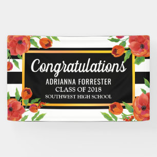 Lona Rayas blancas el negras florales rojas graduadas