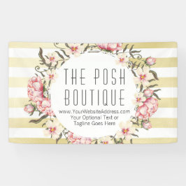 Lona Rayas modernas del oro y guirnalda floral rosada