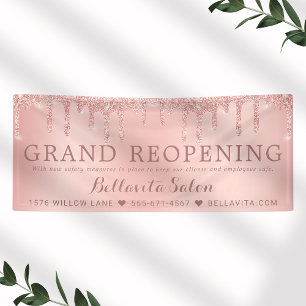 Lona Reapertura del Salón Rose Gold Glitter Drips Segur