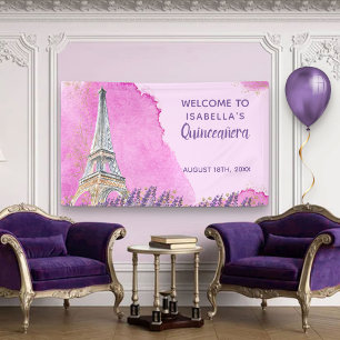 Lona Recepción de Quinceanera del rosa de la torre