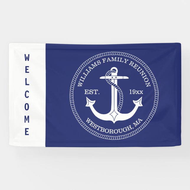 Lona Recepción náutica del azul del ancla de la reunión (Horizontal)