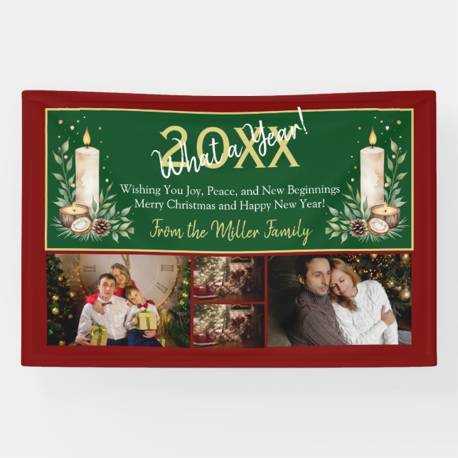Lona Red and Green Holiday Greeting with Custom Family  (Horizontal)