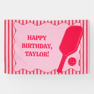 Lona Red and Pink Striped Pickleball Birthday Party